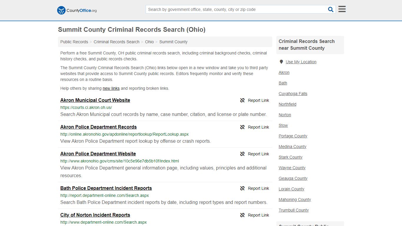 Summit County Criminal Records Search (Ohio) - County Office