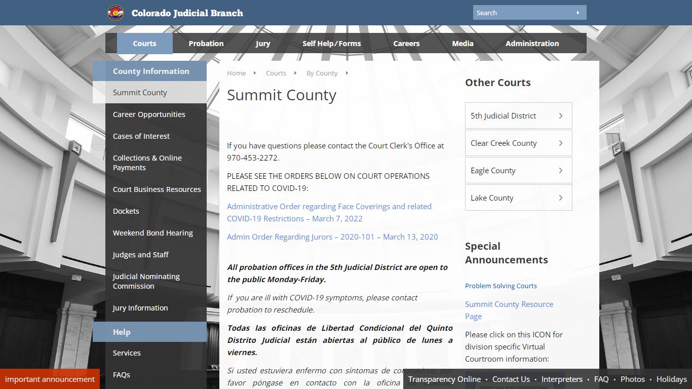 Colorado Judicial Branch - Summit County - Homepage